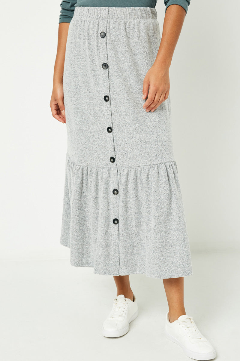 Brushed Knit Button Down Skirt