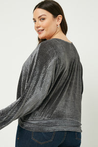 HJ3099 Mocha Womens Surplice Textured Velvet Top Front