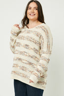 HJ3120 Cappuccino Womens Popcorn Stripe Knit Sweater Front