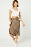 HJ3170W Brown Plus Satin Leopard Printed Midi Skirt Full Body