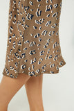 HJ3170W Brown Plus Satin Leopard Printed Midi Skirt Back