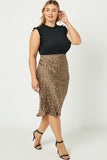 HJ3170 Brown Womens Satin Leopard Printed Midi Skirt Whole Body