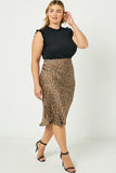 HJ3170 Brown Womens Satin Leopard Printed Midi Skirt Whole Body