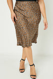 HJ3170 Brown Womens Satin Leopard Printed Midi Skirt Back