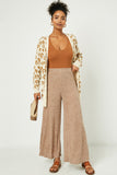 HJ3174W Mocha Plus Heathered Ribbed Wide Leg Knit Lounge Pants Whole Body