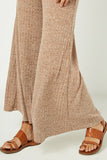 HJ3174W Mocha Plus Heathered Ribbed Wide Leg Knit Lounge Pants Detail