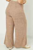 HJ3174 Mocha Womens Heathered Ribbed Wide Leg Knit Lounge Pants Back