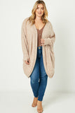 HJ3179 Brown Womens Banded Dolman Sleeve Open Cardigan Front