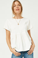 HJ3279 Off White Womens Seam Detailed Waffle Panel Top Back