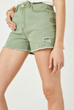 HJ3329 Green Womens Distressed Washed Color Denim Shorts Pose