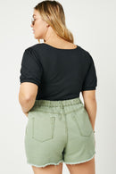 HJ3329W Black Plus Distressed Washed Color Denim Shorts Front