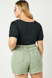 HJ3329W Black Plus Distressed Washed Color Denim Shorts Front