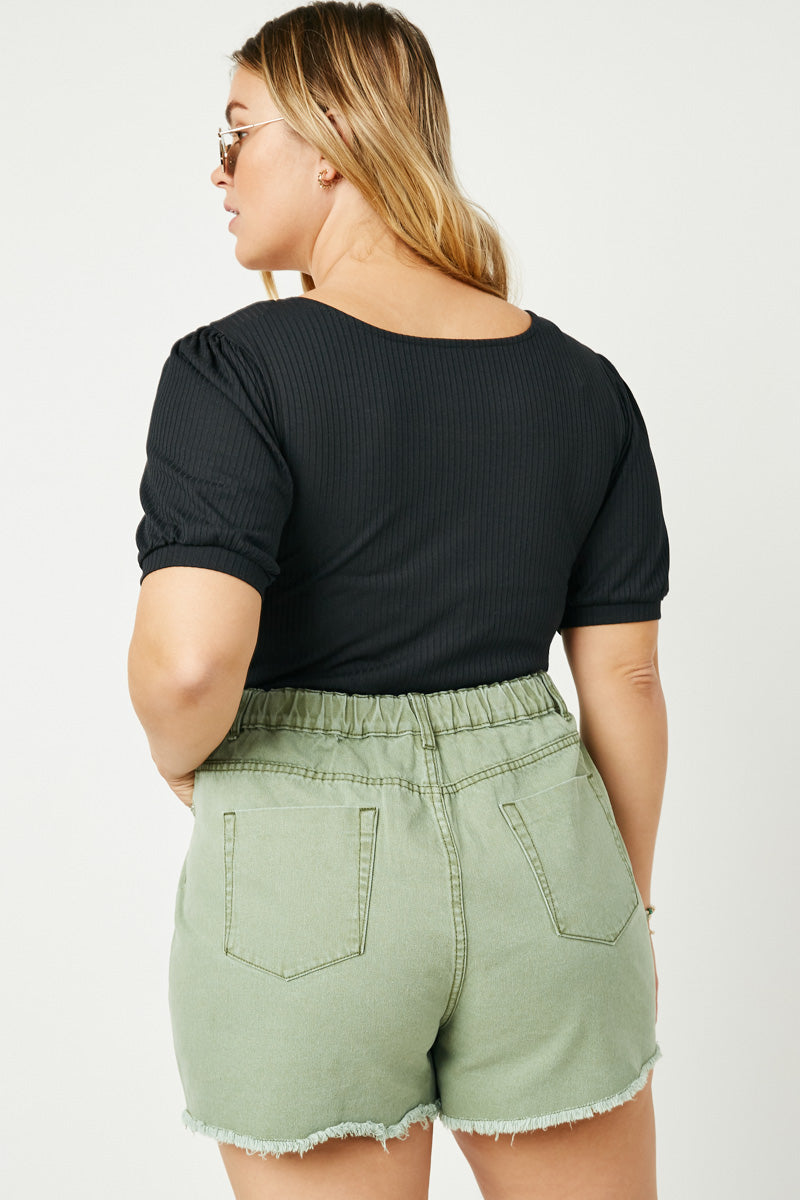 HJ3329W Black Plus Distressed Washed Color Denim Shorts Front