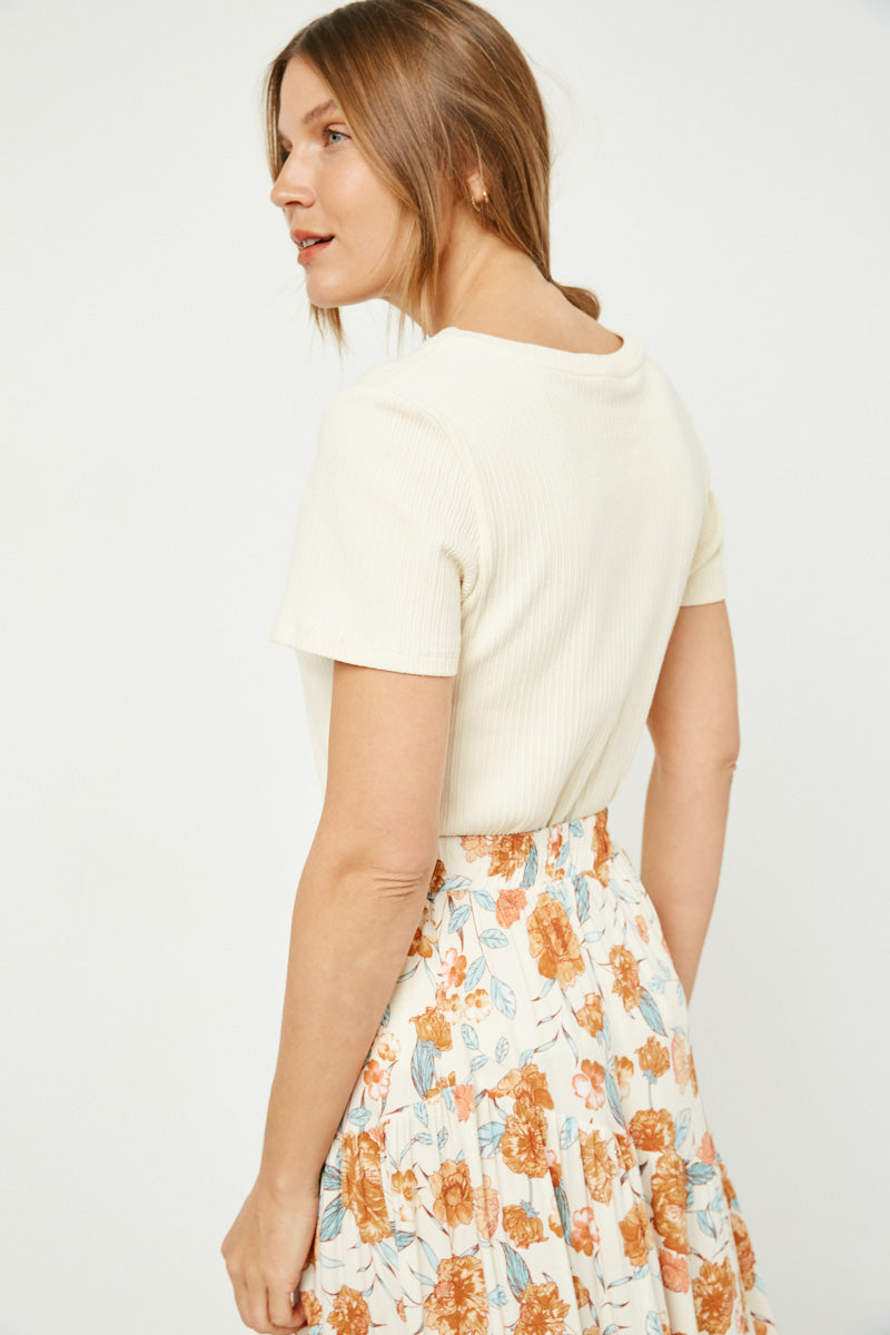 Textured Rib Short Sleeve Knit Top