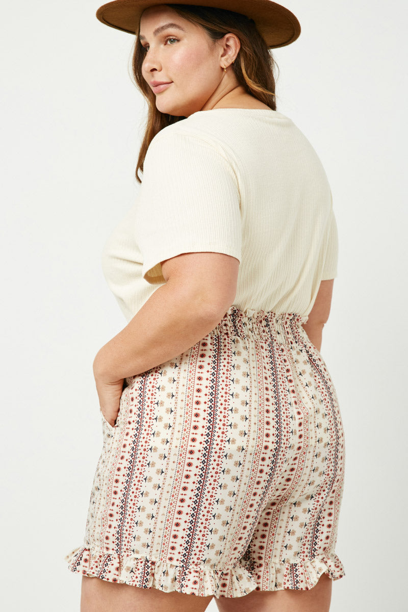 HJ3359 Cream Womens Textured Rib Short Sleeve Knit Top Back