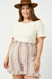 HJ3359 Cream Womens Textured Rib Short Sleeve Knit Top Detail
