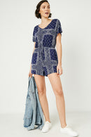 HJ3373 Navy Womens Bandana Print Pocket Knit Romper Gif