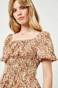 HJ3422W Leopard Plus Leopard Print Spaced Smocked Square Neck Top Back