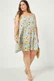 HJ3433 Seafoam Womens Floral Tiered Sleeveless Swing Dress Full Body