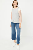 HJ3486W HEATHER GREY Plus Contrast Paneled Ribbed Knit Relaxed Tee Front