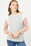 HJ3486W HEATHER GREY Plus Contrast Paneled Ribbed Knit Relaxed Tee Side