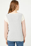 HJ3486W HEATHER GREY Plus Contrast Paneled Ribbed Knit Relaxed Tee Back