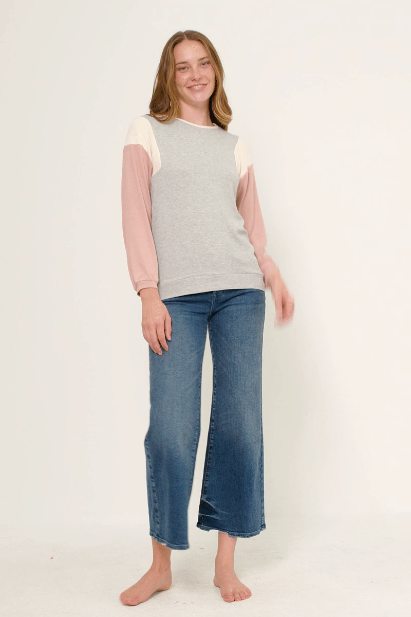 Contrast Paneled Ribbed Knit Relaxed Tee