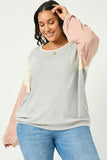 HJ3486 HEATHER GREY Womens Contrast Paneled Ribbed Knit Relaxed Tee Full Body