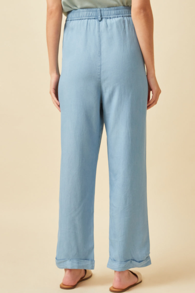 HK1011W Light Denim Plus Washed Tencel Elastic Waist Wideleg Pants Side