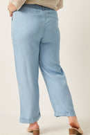 HK1011 Light Denim Womens Washed Tencel Elastic Waist Wideleg Pants Back