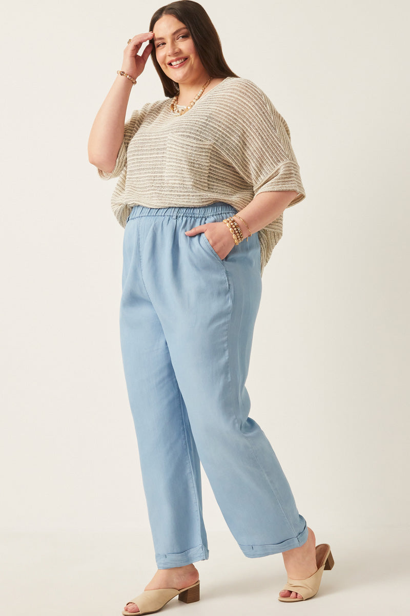 Elastic Waist Casual Dress Pants | Boho Inspired Inclusive Outfits Light Denim / L Light Denim *Women's Bottoms Casual Pants Hayden Los Angeles Elastic Waist Casual Dress Pants | Boho Inspired Inclusive Outfits Light Denim / L Light Denim *Women's Bottoms Casual Pants Hayden Los Angeles