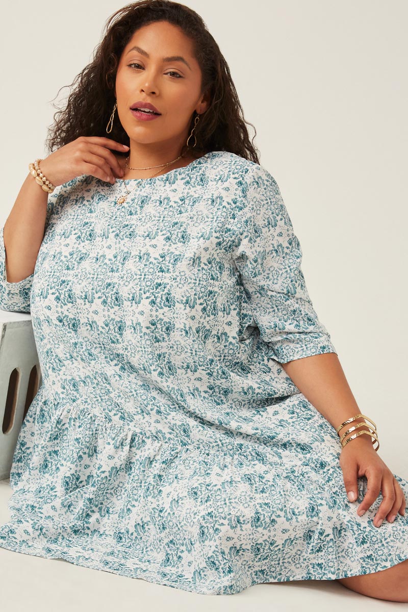 Botanical Pattern Print Asymmetric Hem Mini Dress