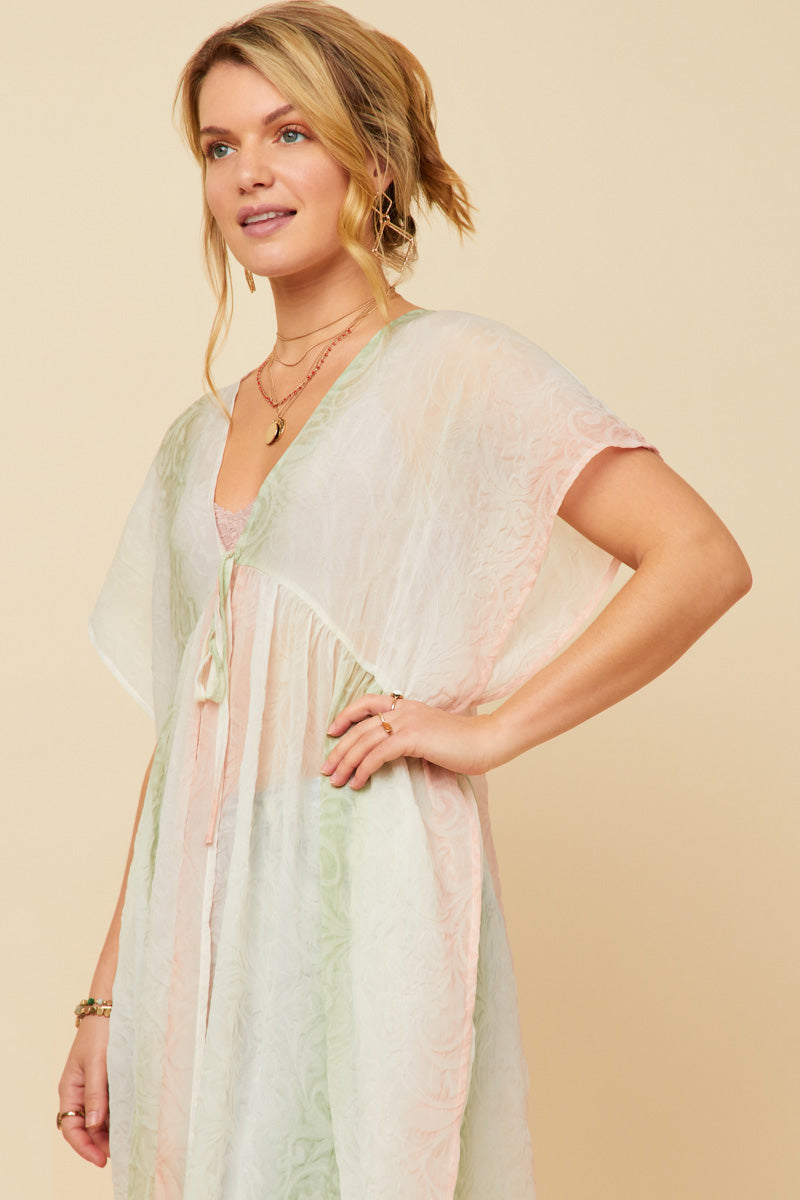 Ombre Printed Embossed Chiffon Flowy Kimono