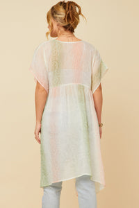 HK1032W Blush Plus Ombre Printed Embossed Chiffon Flowy Kimono Front