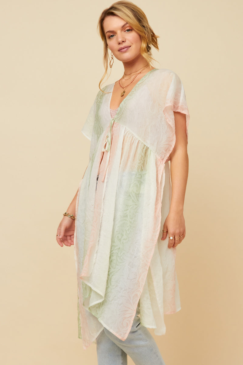 HK1032W Blush Plus Ombre Printed Embossed Chiffon Flowy Kimono Side