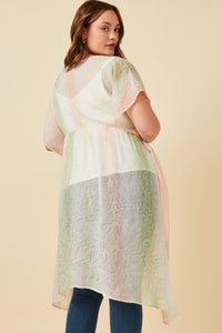 HK1032 Blush Womens Ombre Printed Embossed Chiffon Flowy Kimono Back