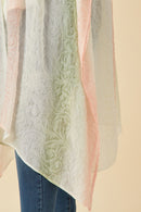 HK1032 Blush Womens Ombre Printed Embossed Chiffon Flowy Kimono Front