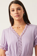 HK1040W Lavender Plus Textured Crochet Lace Detail Romper Detail