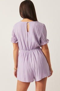 HK1040W Lavender Plus Textured Crochet Lace Detail Romper Back