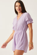 HK1040W Lavender Plus Textured Crochet Lace Detail Romper Side