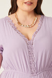 HK1040 Lavender Womens Textured Crochet Lace Detail Romper Front