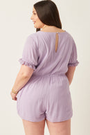 HK1040 Lavender Womens Textured Crochet Lace Detail Romper Detail