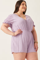 HK1040 Lavender Womens Textured Crochet Lace Detail Romper Back