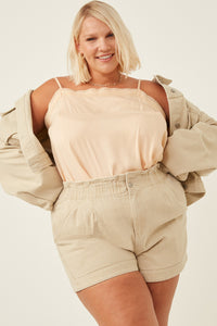 HK1057 Peach Womens Lace Trim Ruffled Hem Tank Back