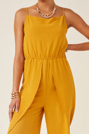 HK1080W Mustard Plus Textured Tulip Pant Cami Tank Jumpsuit Full Body