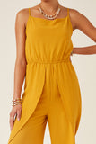 HK1080W Mustard Plus Textured Tulip Pant Cami Tank Jumpsuit Full Body