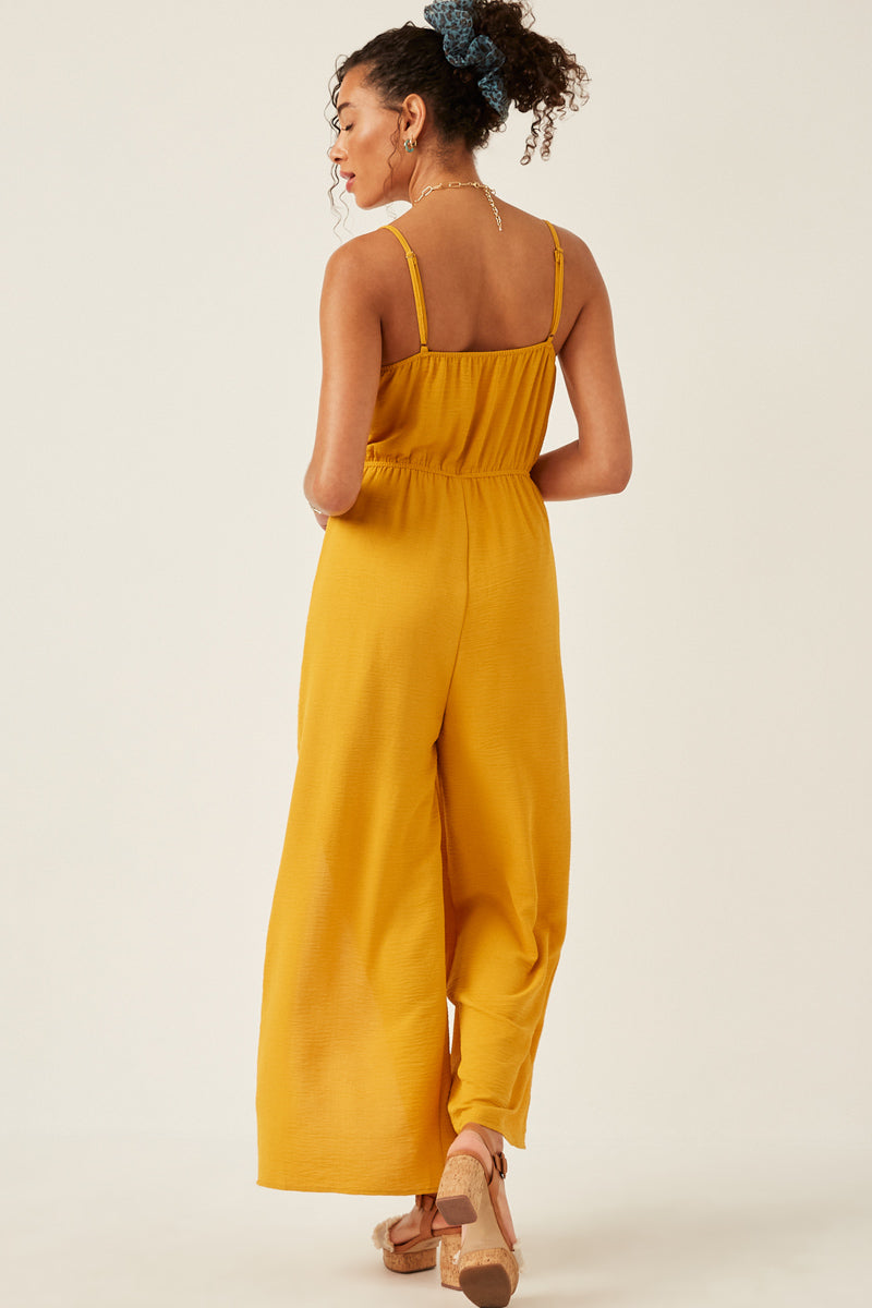 HK1080W Mustard Plus Textured Tulip Pant Cami Tank Jumpsuit Gif