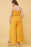 HK1080 Mustard Womens Textured Tulip Pant Cami Tank Jumpsuit Front