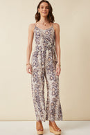 HK1083 Snake Womens Suprlice Tied Wide Leg Snake Print Jumpsuit Front