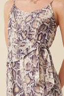 HK1083 Snake Womens Suprlice Tied Wide Leg Snake Print Jumpsuit Detail